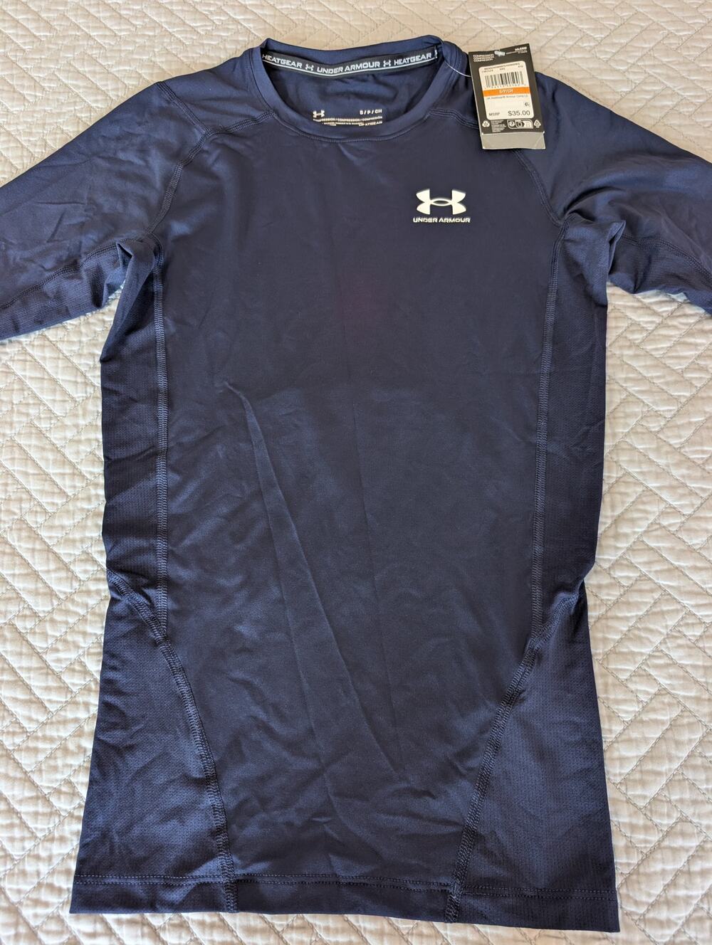 NWT Under Armour Heatgear Men's Small Navy Compression Long Sleeve Shirt (0917)